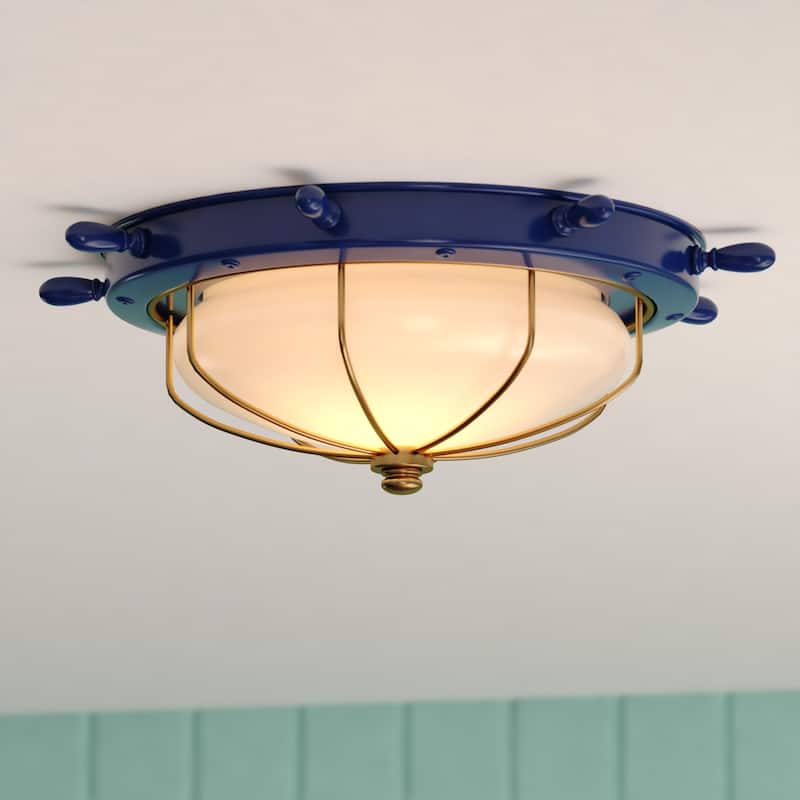 Orleans Coastal Ship Wheel Indoor Outdoor Ceiling Light White Glass - 15-in W x 5-in H x 15-in D