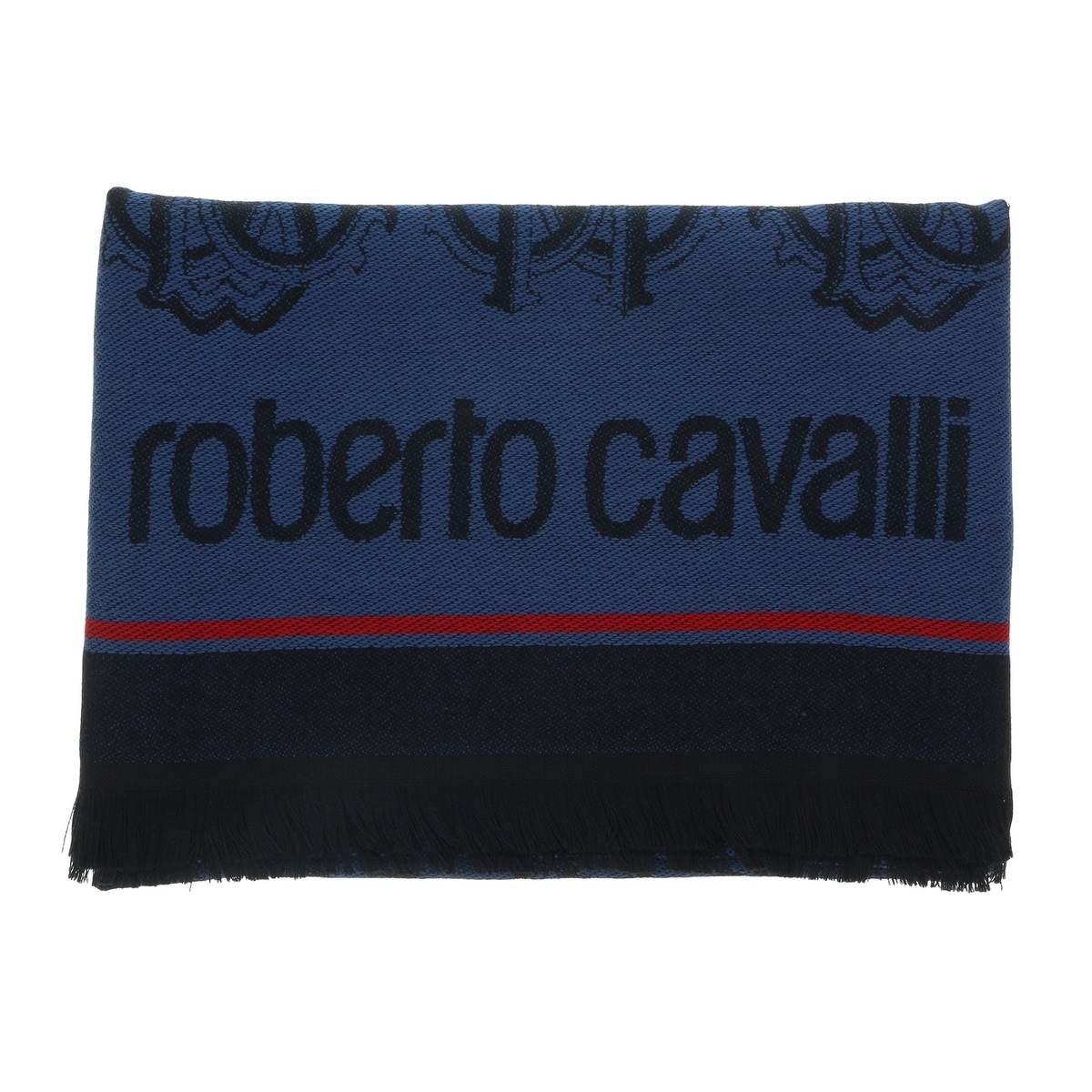 Roberto Cavalli ESZ053 05001 Grey Wool Blend Logo Mens Scarf