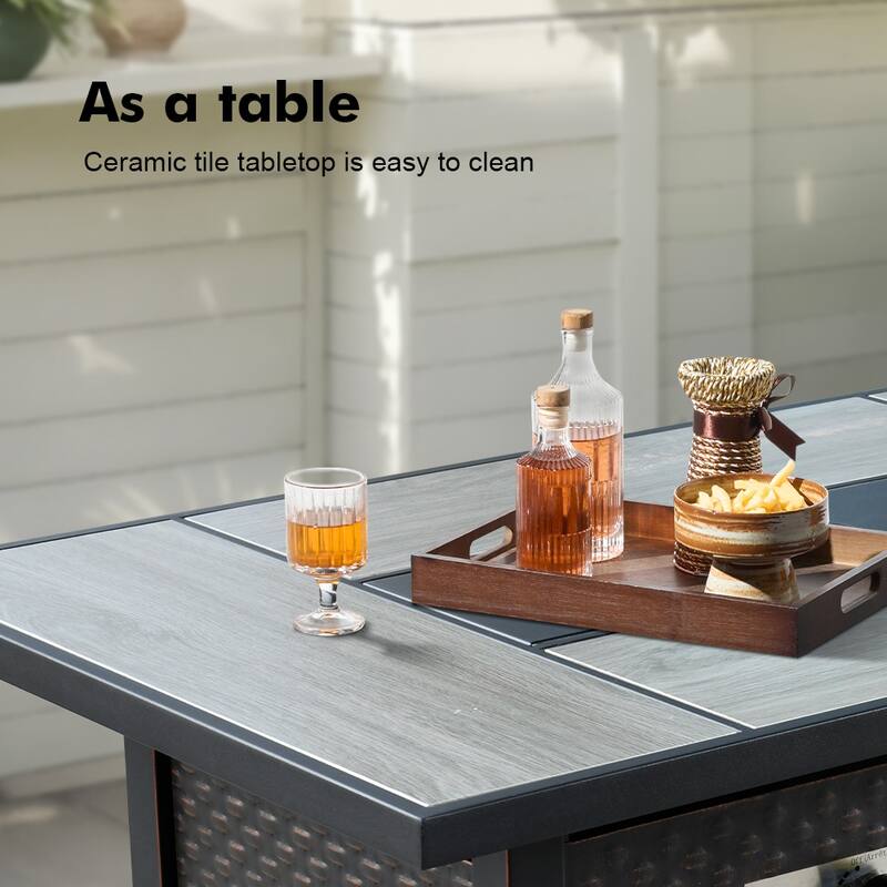 OVIOS 9-Piece Outdoor Wicker Conversation Set with Fire Pit