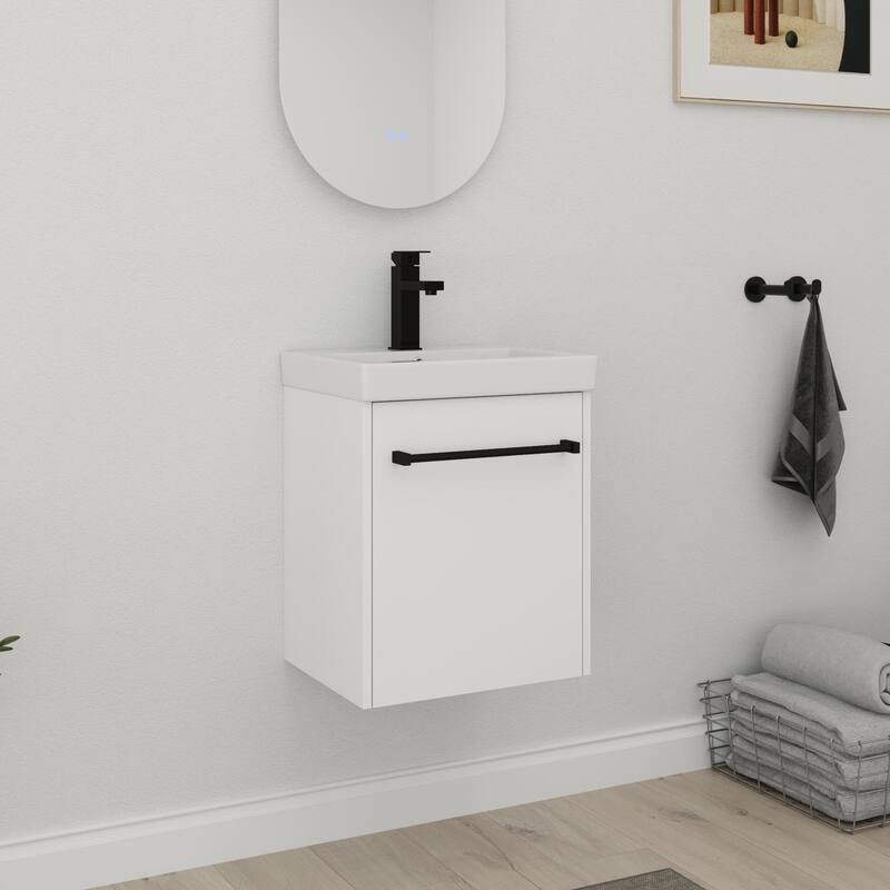 Bathroom Vanity With Sink In 16/18 Inch, Floating Bathroom Vanity With Soft Close Door