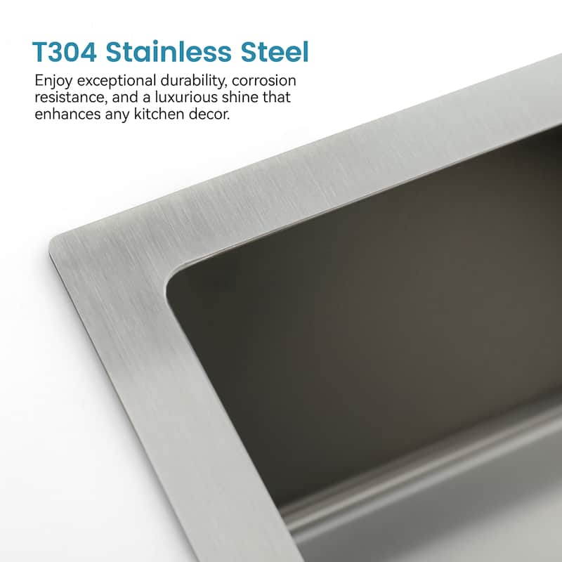 Stainless Steel Kitchen Sink, 27″x19″ Single Bowl, Undermount Handmade Sink in Brushed Nickel, with US Standard Drain and Hook