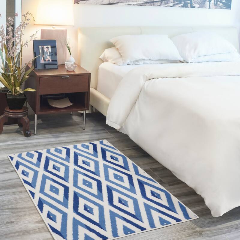 Nourison Whimsicle Modern Geometric Diamond Area Rug - 3' x 5' - Ivory Blue - Runner/Rectangle