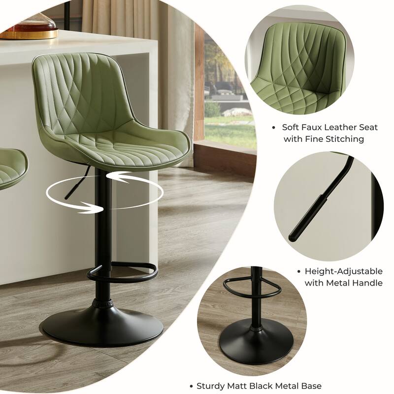 Roundhill Furniture Kovyn Contemporary Adjustable Barstool with Faux Leather Swivel Seats, Set of 2