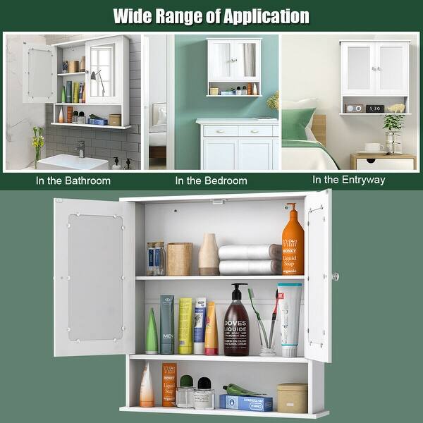 Shop Costway New Bathroom Wall Cabinet Double Mirror Door Cupboard