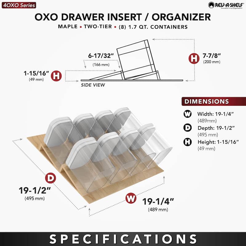 Rev-A-Shelf 4OXO-24-1 OXO Food Storage Organizer with (8) 1.7 Qt Food