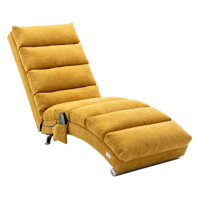 Mustard 21.65" High Back Upholstered Chaise Lounge Chair with Massage