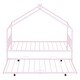preview thumbnail 8 of 13, Pink Twin Size Metal House Bed with Trundle & Roof