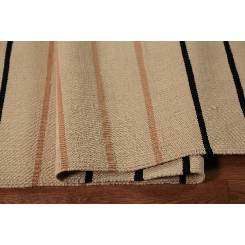 Striped Nomad Kilim Oriental Area Rug Handmade Wool Carpet - 9'0"x 11'9"