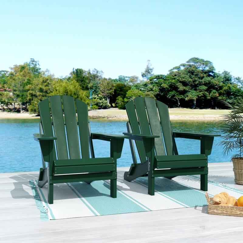 POLYTRENDS Laguna All Weather Poly Outdoor Adirondack Chair - Foldable (Set of 2) - Dark Green