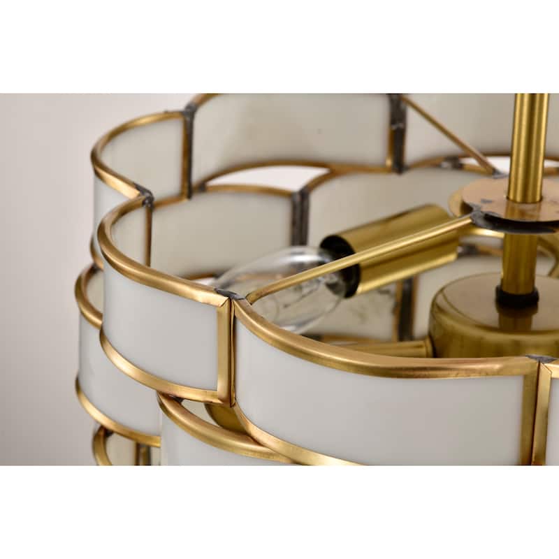 Cribe Brass Trim and White Ribbon Weave Ceiling Light