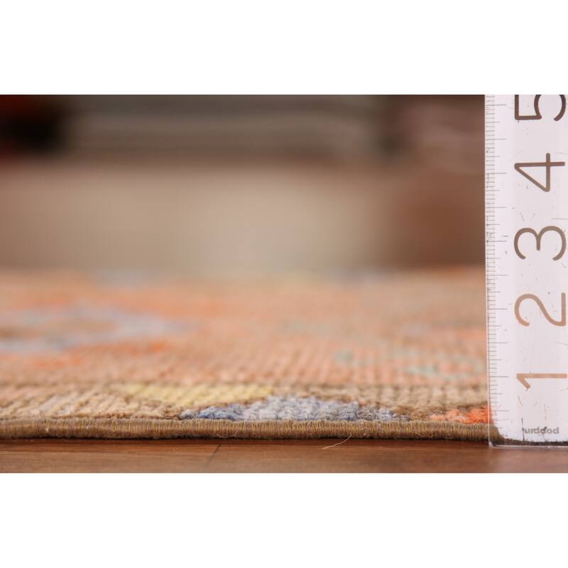 Hand Knotted Oriental 100% Wool Carpet Transitional Geometric Oranges & Rust Anatolian Area Rug - 2' 10'' X 1' 7''