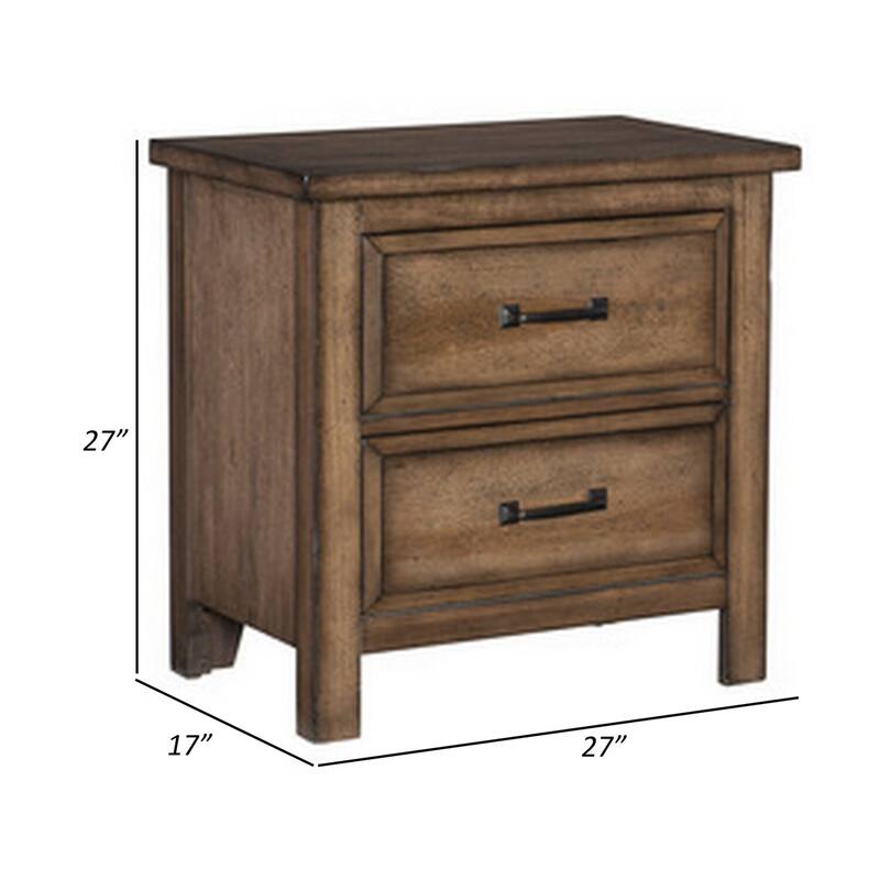 Brown/Black 2 Drawer 17 in. W Nightstand with Sturdy Hardware and Ample Storage