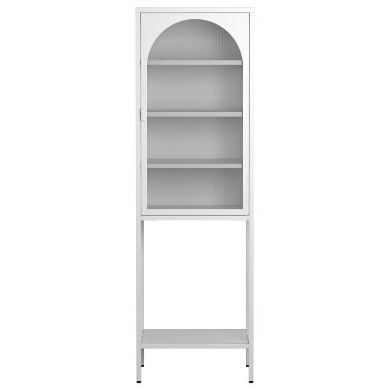 Metal Glass Door Display Storage Cabinet - 5-Tier Cube Bookshelf Storage Cabinet with 3 Adjustable Shelves
