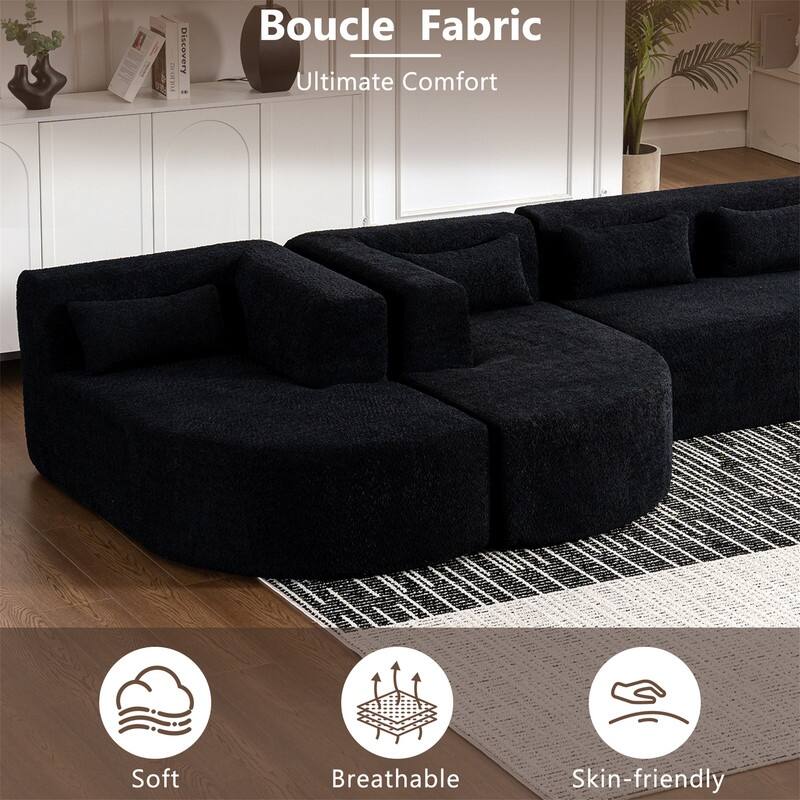 Convertible Sectional Sofa with 2 Curved Chaise Lounges, 143.7" Upholstered Sofa Free-combined Sofa Couch with 5 Back Pillows