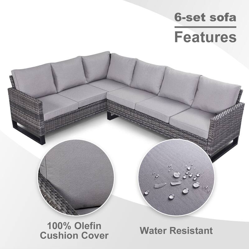 Gymojoy L-Shaped Outdoor Corner Sectional Sofa 6-seats Couch Conversation Set
