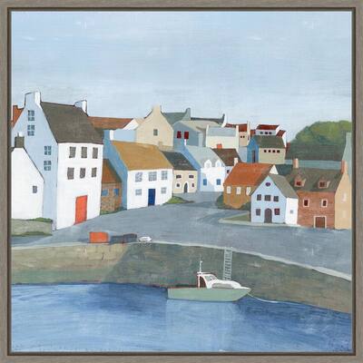 Old Coast Town and Boat II by Grace Popp (16 x 16 in.), Framed Canvas Wall Art Print - Sylvie Greywash