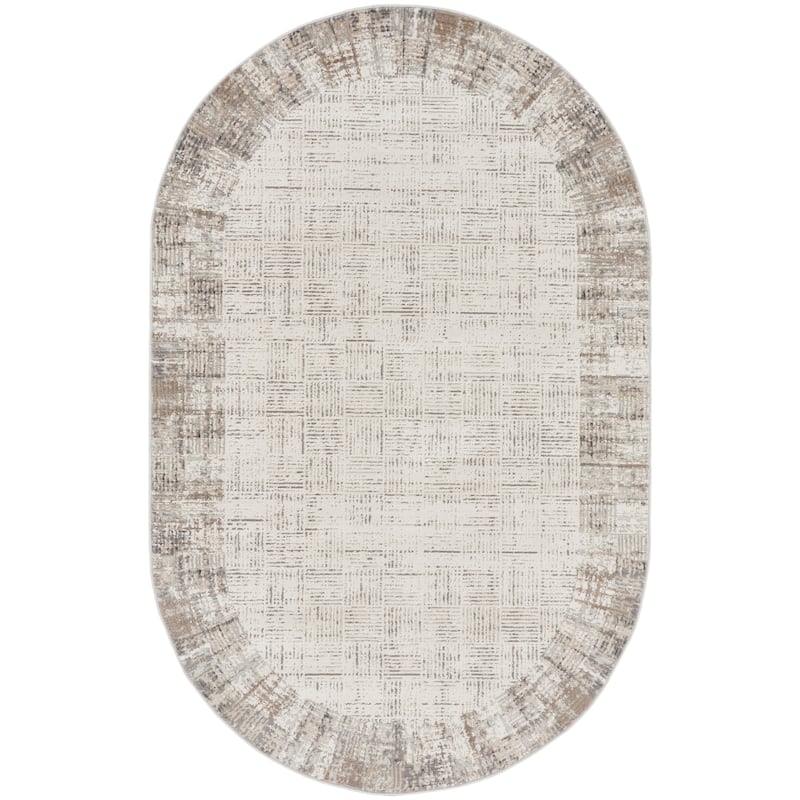 Nourison Elation Abstract Modern Ivory Grey Area Rug - 5' x 8' Oval - Ivory/Grey - Oval