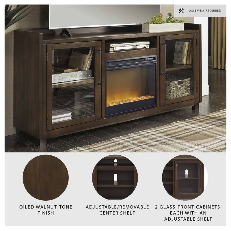 Signature Design by Ashley Starmore Brown 70" TV Stand for TVs up to 80" with Electric Fireplace - 70.25"W x 19.25"D x 35.25"H