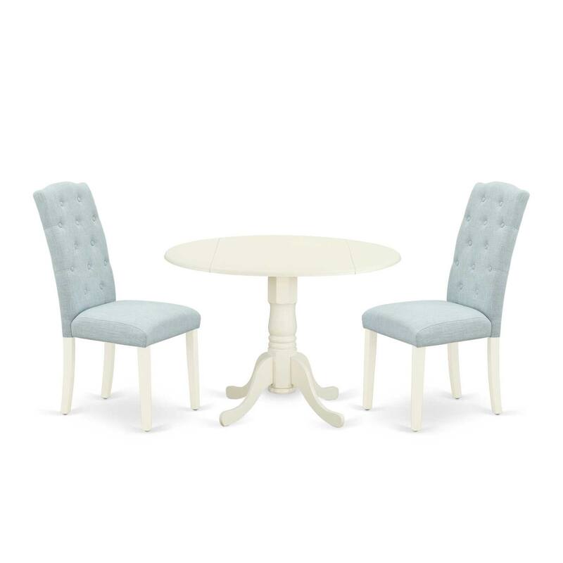 HomeStock 3-Pc Linen white Solid Wood Top - Round Dining Room Set with Dropleaf - Seats 4