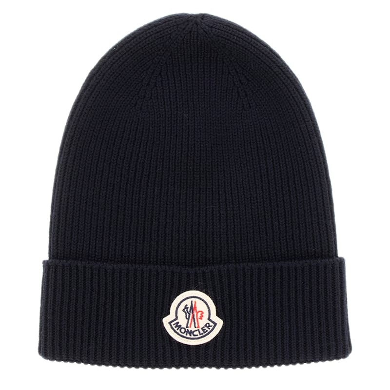 Moncler Logo Patch Wool Beanie - One Size Fits Most