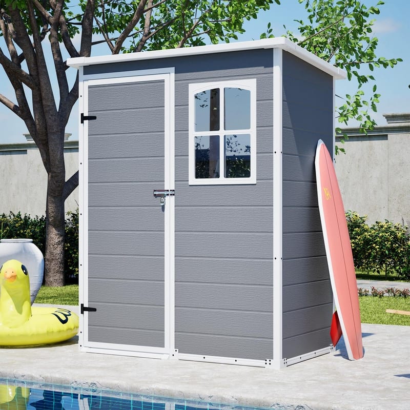 5' x 3' Resin Outdoor Storage Shed with Floor, Waterproof Lockable Tool Shed with Window for Backyard, Patio or Garden