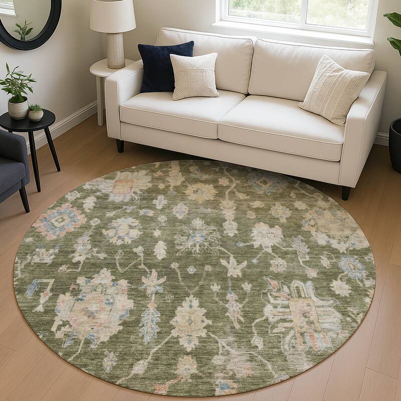 Machine Washable Indoor/ Outdoor Casual Traditional Chantille Rug