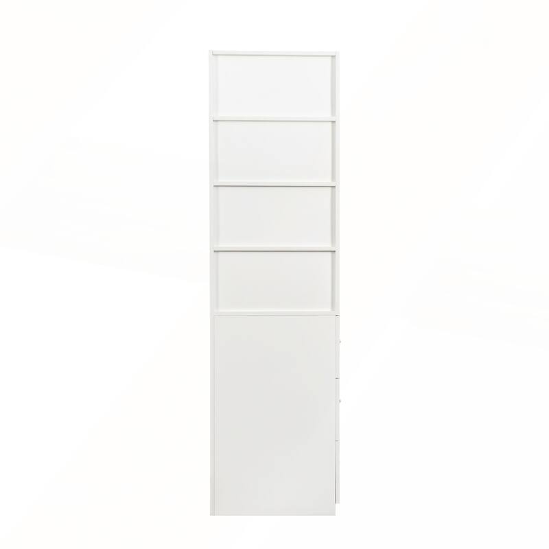 Modern Wooden Tall Display Storage Cabinet with 4-Tier Shelves and 3 Side Drawers for Living Room and Home Office