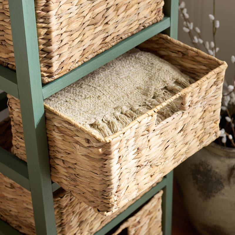 SAFAVIEH Faith Distressed Black 5-Drawer Wicker Basket Storage Tower - 17.3" x 13.4" x 46.1" - 17"W x 13"D x 46"H