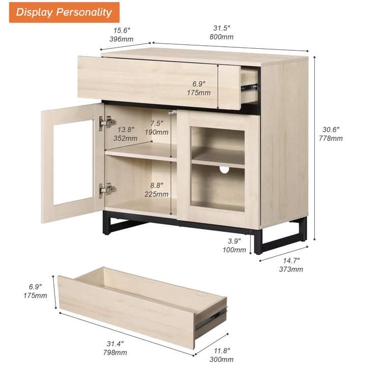WAMPAT Modern TV Stand with Glass Doors for 110 inch TVs, Entertainment Center Console with 3 Drawers and Metal Base