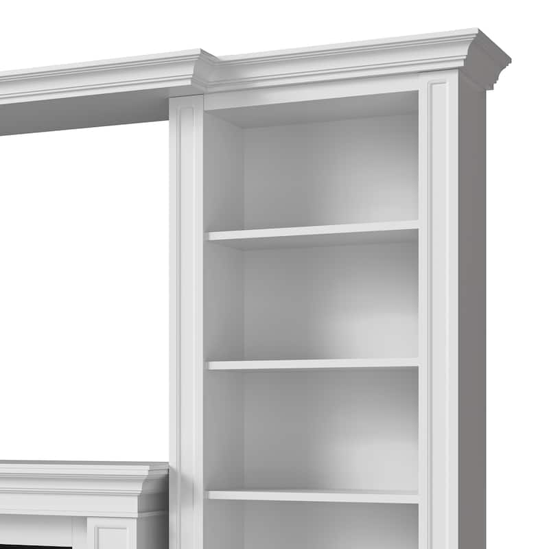 Electric Fireplace Mantel with Bookshelves, 115.5" Entertainment Center with Built-in Shelving