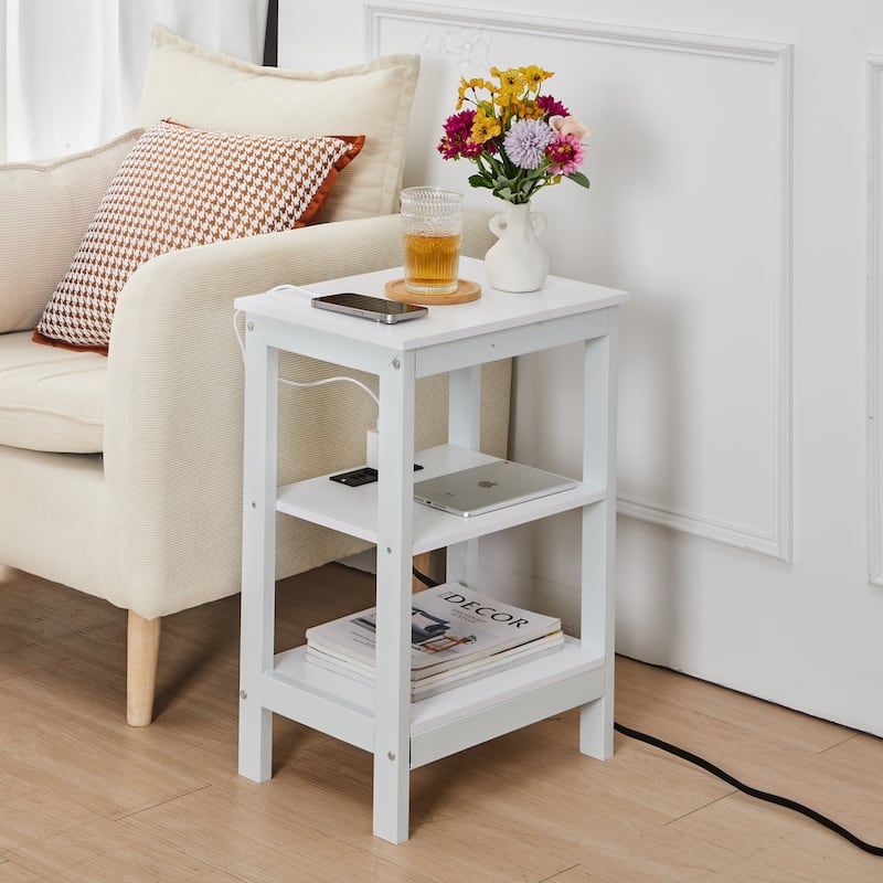 Javlergo Set of 2 Nightstand with Charging Station 3-Tier End Table with USB Ports and Outlets for Living Room Bedroom