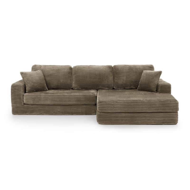 Modern Minimalist L-shape Sectional Sofa with Chaise Lounge Corduroy Compressed Folding Couch Convertible into Floor Bed