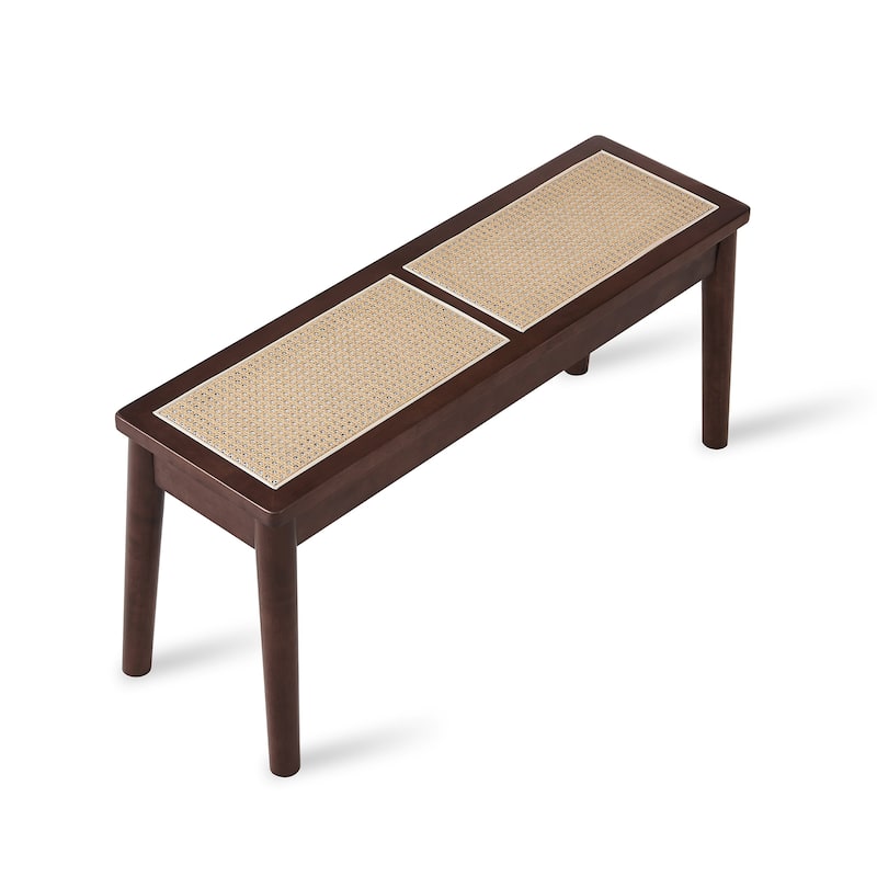 40 x 12 "Wooden Bench, Walnut Color, Hand Woven Cane Seat, Solid Wood Bench for Entrance, Living Room, Kitchen and Dining Room