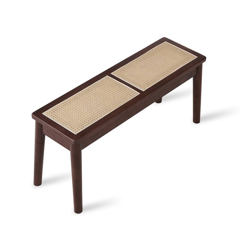 40 x 12 "Wooden Bench,Walnut Color,Hand Woven Cane Seat,Solid Wood Bench For Entrance,Living Room, Kitchen,Long Bench,18" High