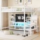 preview thumbnail 18 of 26, Full Size High Metal Loft Bed Frame with Entertainment TV Stand, Shelves, LED Light Strip, Charging Station, Staircase Wardrobe