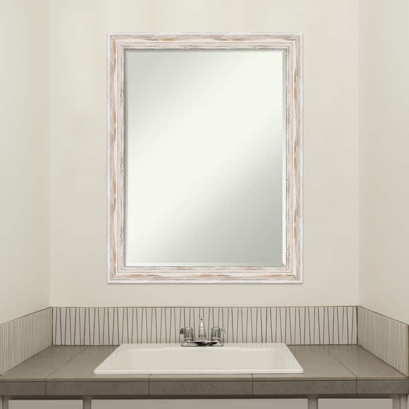 Petite Bevel Wood Bathroom Wall Mirror - Alexandria White Wash Narrow Frame - Alexandria White Wash Narrow - 21 x 27 in