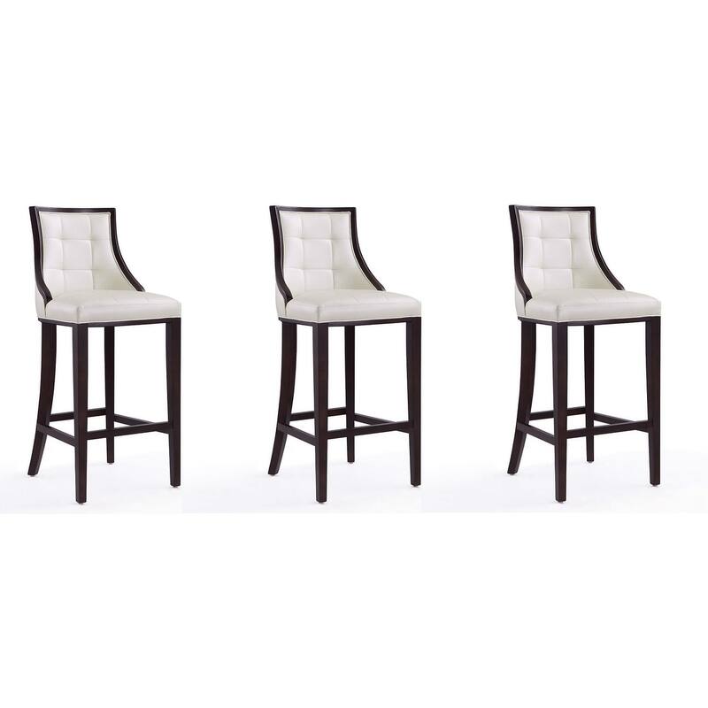 Manhattan Comfort Fifth Avenue 45 in. Walnut Beech Wood Bar Stool (Set of 3) - Pearl White
