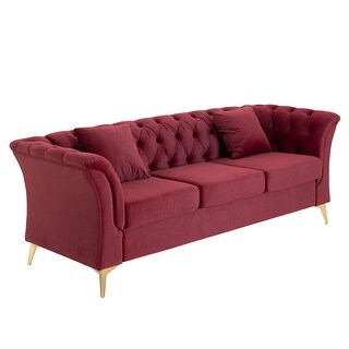 Chesterfield Curved Sofa Button Tufted Velvet 3 Seat Couch with Scroll ...