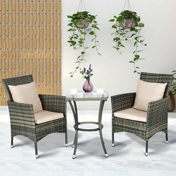 Costway 3pcs Patio Rattan Furniture Set Chairs Table Garden Costway 3pcs Patio Rattan Furniture Set Chairs Table Garden Coffee