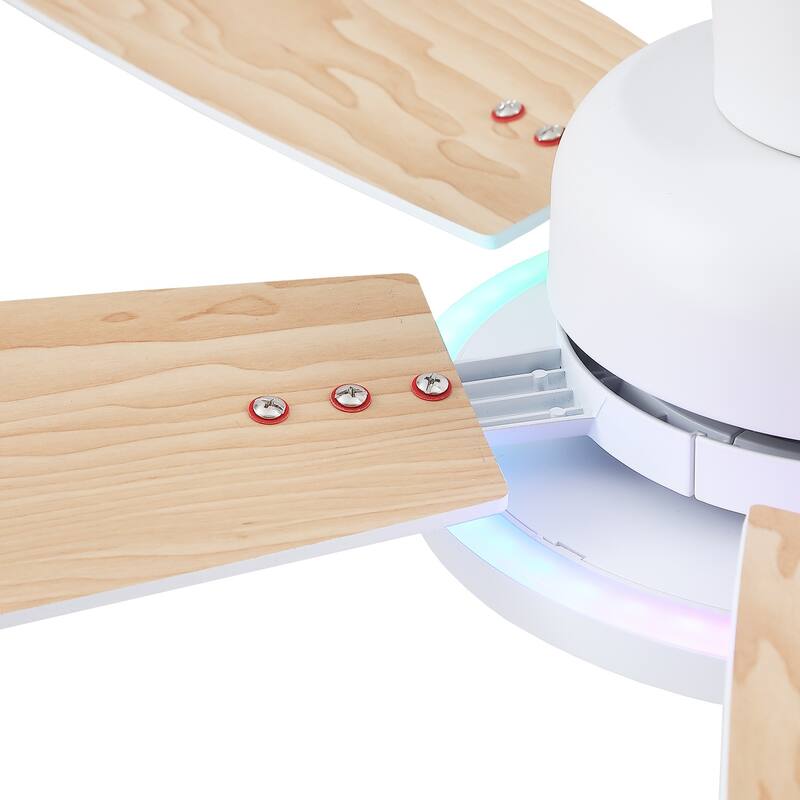 52 Inches RGB Flush Mount Ceiling Fan with Light,Reversible DC Motor for Bedroom Living Room Patio