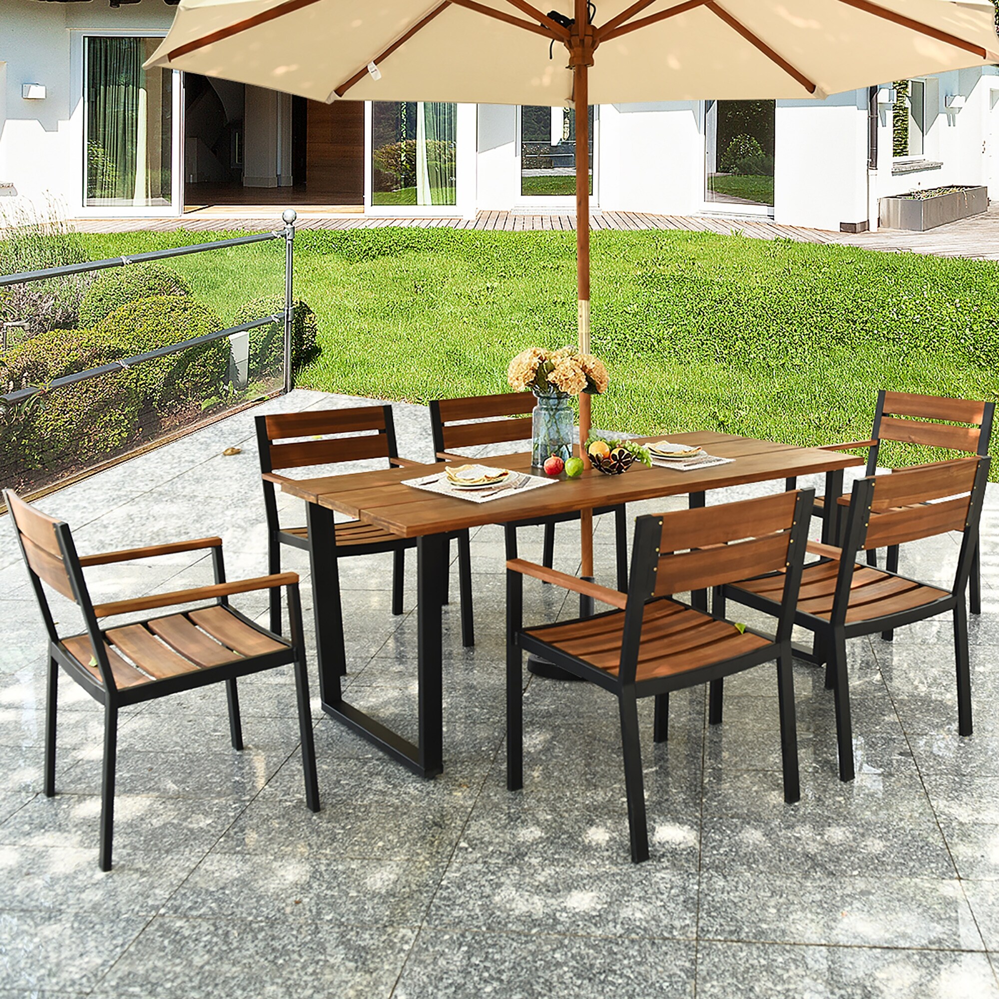 costco patio umbrella in store SunVilla 11' Round Cabana Stripe Aluminum Market Umbrella