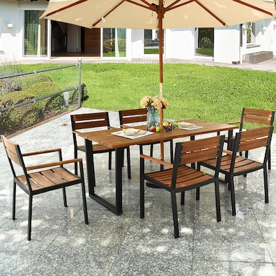 7PCS Outdoor Dining Set Patio Dining Furniture Set with Umbrella Hole