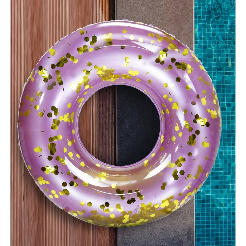 CoTa Global Inflatable Purple Gold Pool Float Tube with Confetti - 36 inches