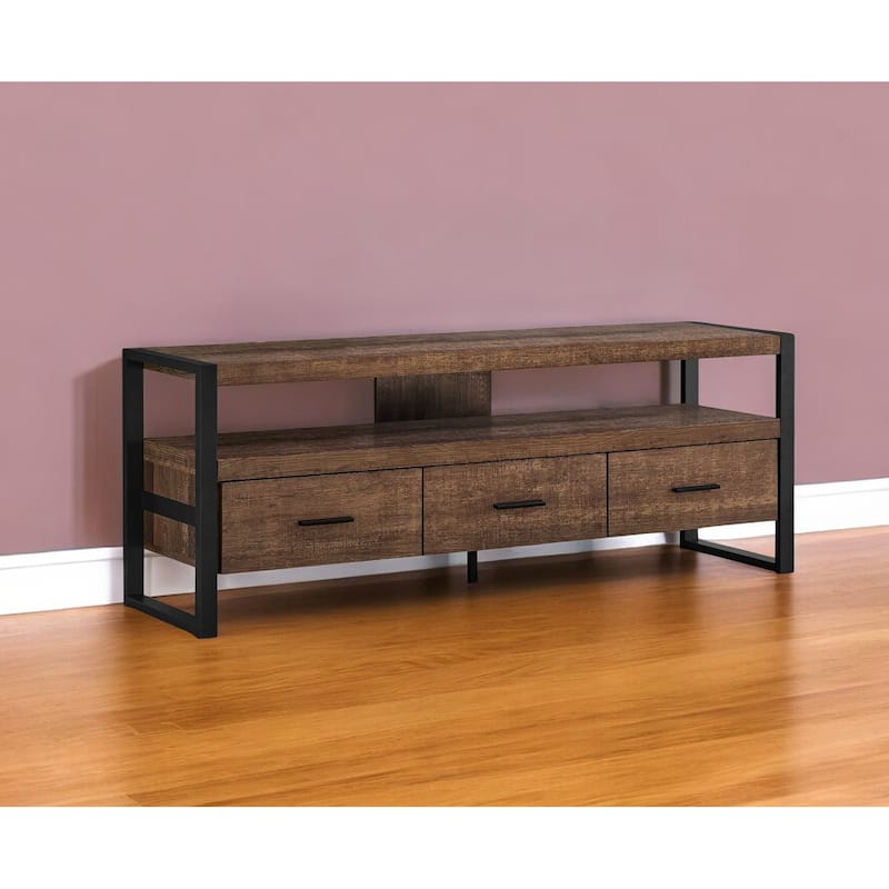 HomeRoots 59" Brown and Black Cabinet Enclosed Storage TV Stand - n/a