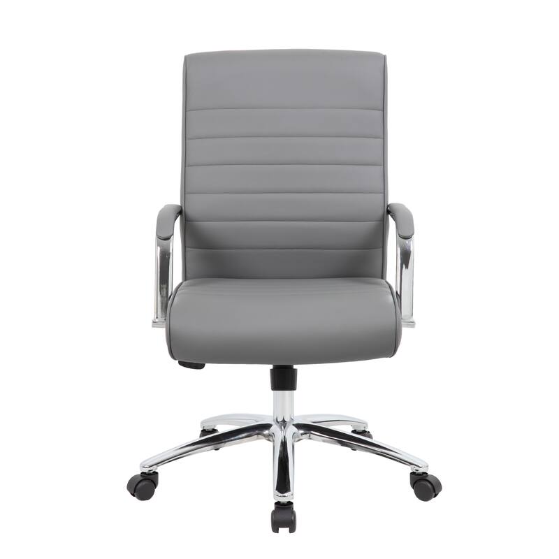 Megh Rolling Executive Conference Chair, Gray Vinyl, Chrome Base