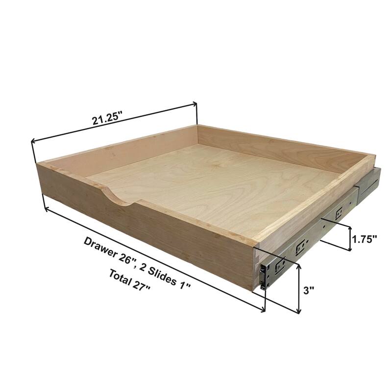 Soft-Close DIY Slide Out Cabinet Shelf Pull-Out Wood Drawer Storage - B30: Overall(27" W x 21.25" D x 3" H)