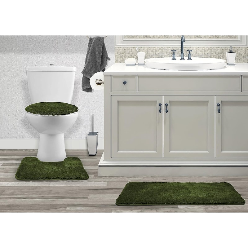 Queen Mary 3 Piece Bathroom Rug Set, Luxury Soft Plush Bath Mat, Contour Rug, Lid Cover, Non-Slip