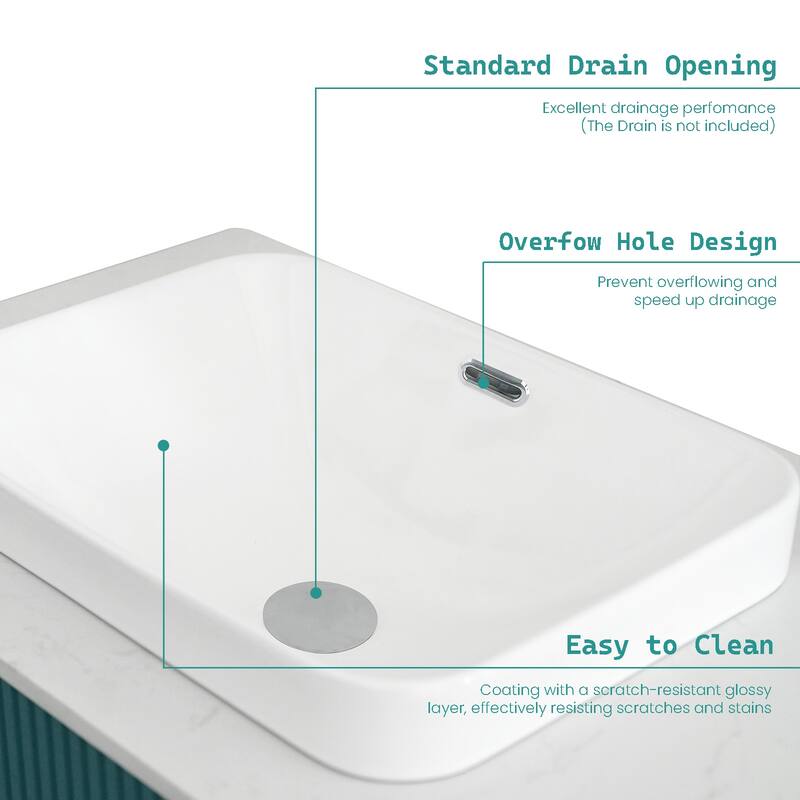 GDFStudio - Modern Sleek Rounded Edges Integrated Ceramic Basin with Glossy Finish, Stain-Resistant Surface, Drain Not Included