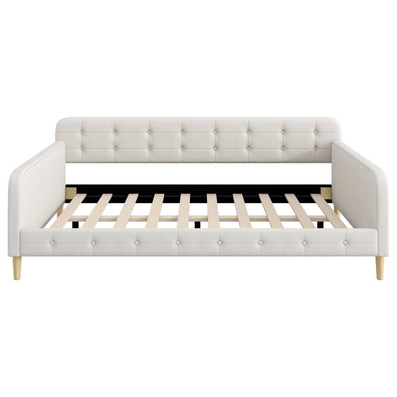 Twin/Full/Queen Size Upholstered Daybed with 4 Support Legs, Linen Fabric Daybed Frame Sofa Bed with Button Tufted Design