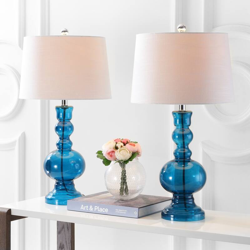 Stewart 28.5" Glass LED Table Lamp, Aqua (Set of 2) by JONATHAN Y - Night Blue